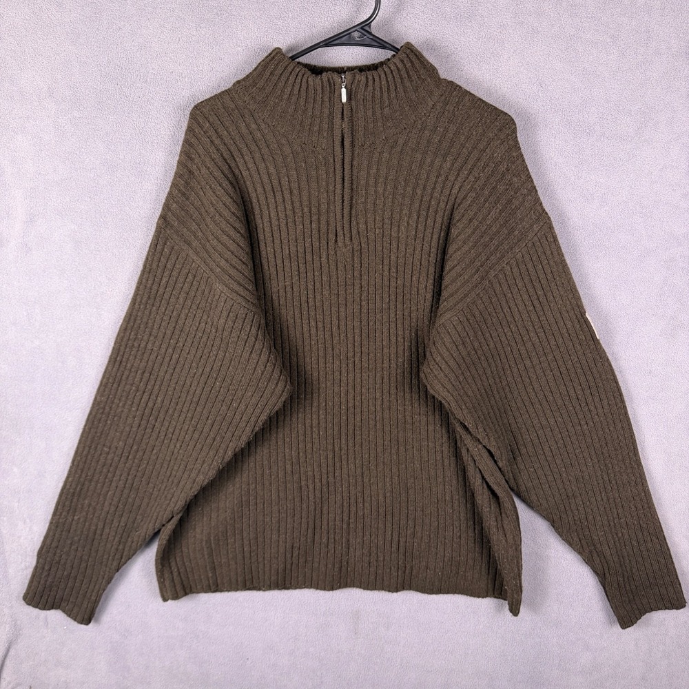 Levis Sweater Mens Large Wool Blend‎ Ribbed 1/4 Zip Pullover Brown Vintage 90s